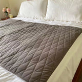 Blue-e bed pad laid out on a queen size bed